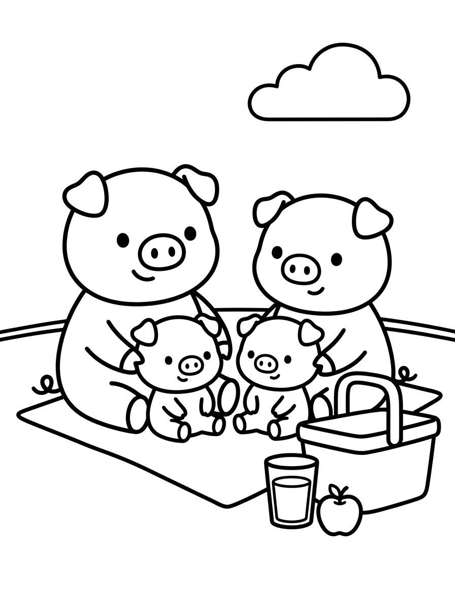 Família Pig em um Piquenique Fofo para colorir Desenho de Família Pig em um Piquenique Fofo para colorir e imprimir grátis
