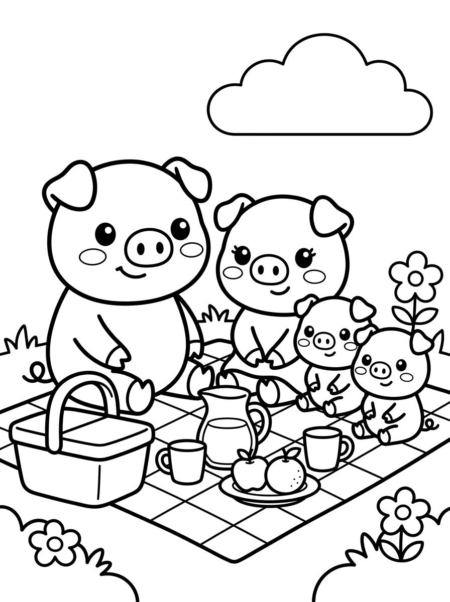 Família Pig Fazendo Piquenique para colorir Desenho de Família Pig Fazendo Piquenique para colorir e imprimir grátis