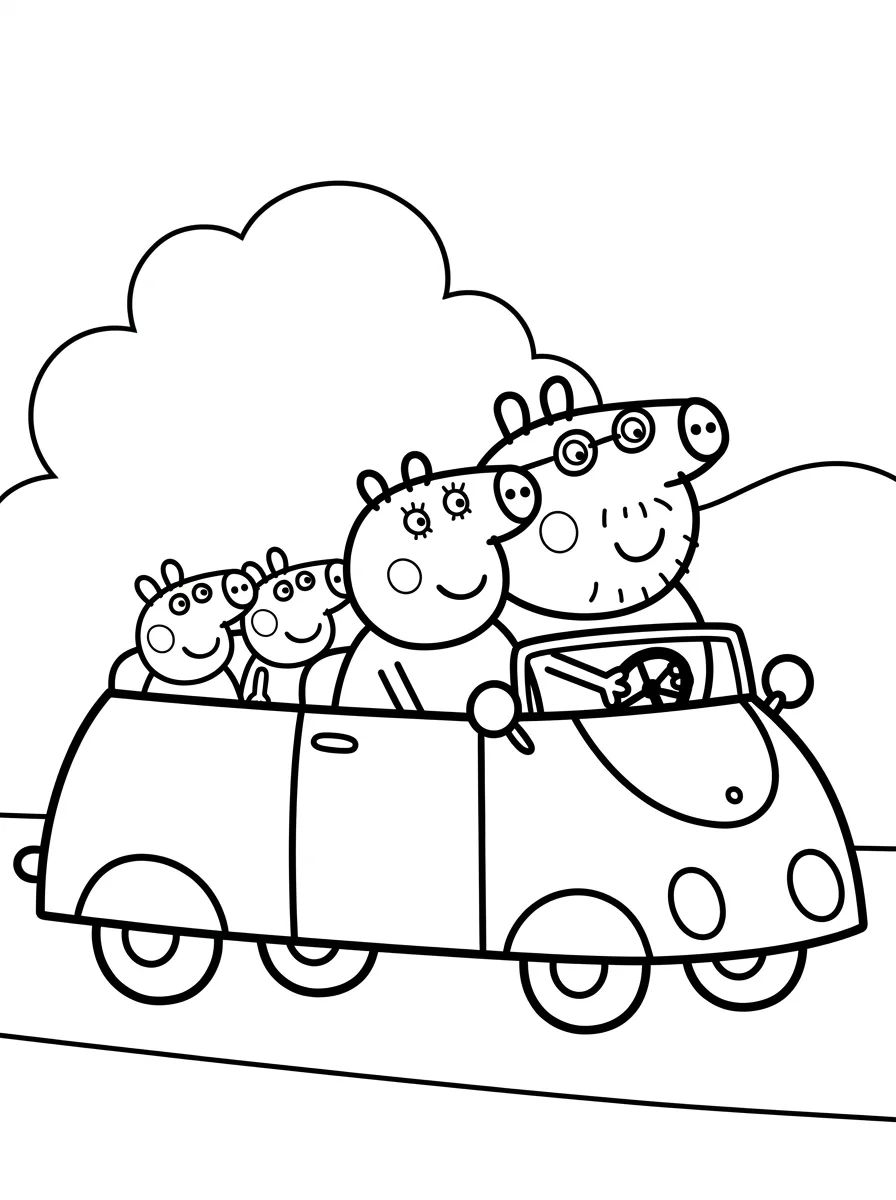 Família Pig no Carro Vermelho para colorir Desenho de Família Pig no Carro Vermelho para colorir e imprimir grátis