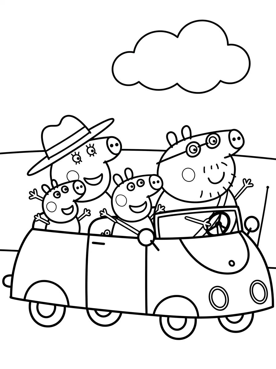 Família Pig Passeando de Carro para colorir Desenho de Família Pig Passeando de Carro para colorir e imprimir grátis