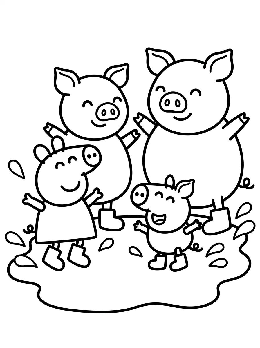 Família Pig Pulando em Poças de Lama para colorir Desenho de Família Pig Pulando em Poças de Lama para colorir e imprimir grátis