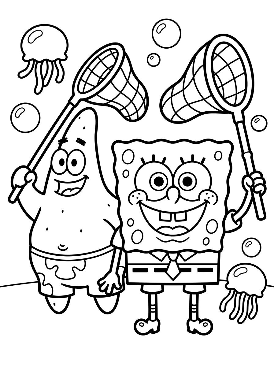 Bob Esponja e Patrick Caçando Águas-Vivas para colorir Desenho de Bob Esponja e Patrick Caçando Águas-Vivas para colorir e imprimir grátis