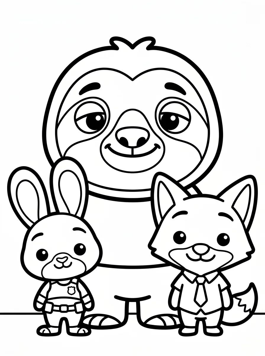 Flash Preguiça com Judy e Nick para colorir Desenho de Flash Preguiça com Judy e Nick para colorir e imprimir grátis