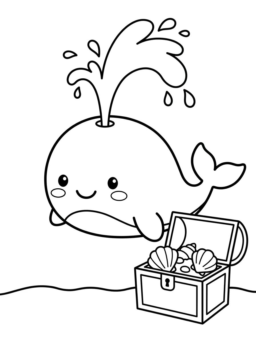 Baleia Fofa e Tesouro no Mar para colorir Desenho de Baleia Fofa e Tesouro no Mar para colorir e imprimir grátis