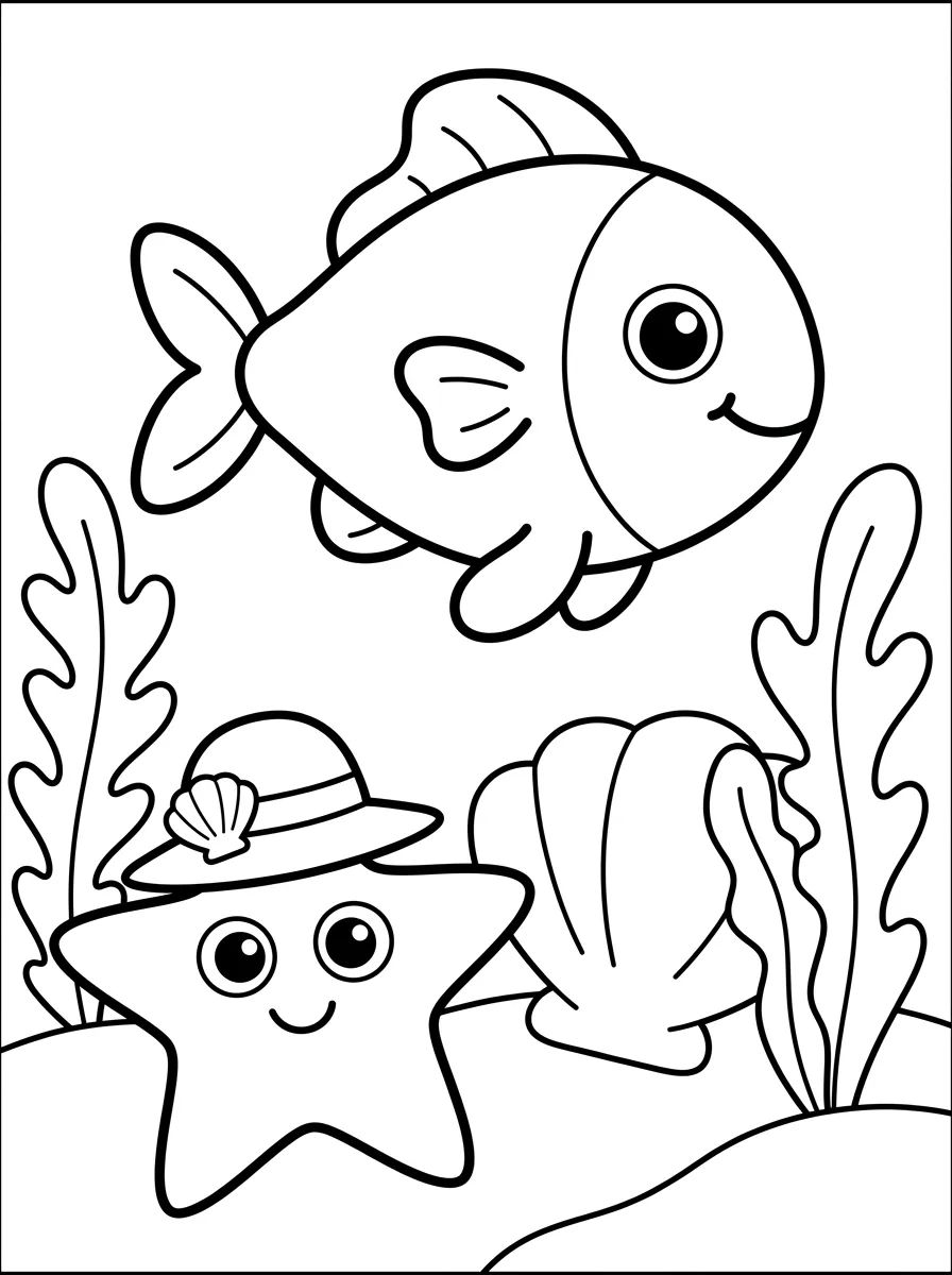 Peixinho Amigo e Estrela do Mar para colorir Desenho de Peixinho Amigo e Estrela do Mar para colorir e imprimir grátis