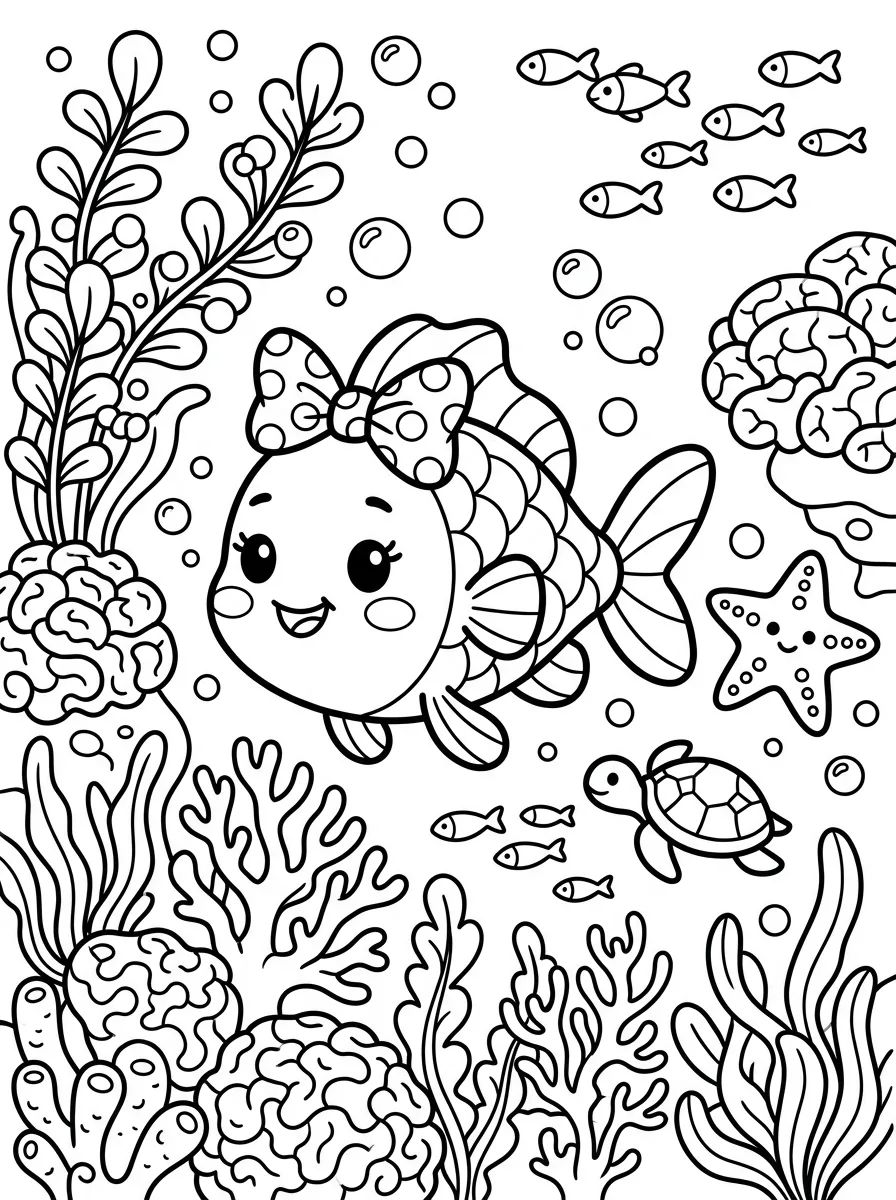 Peixinho de Laço no Mar para colorir Desenho de Peixinho de Laço no Mar para colorir e imprimir grátis