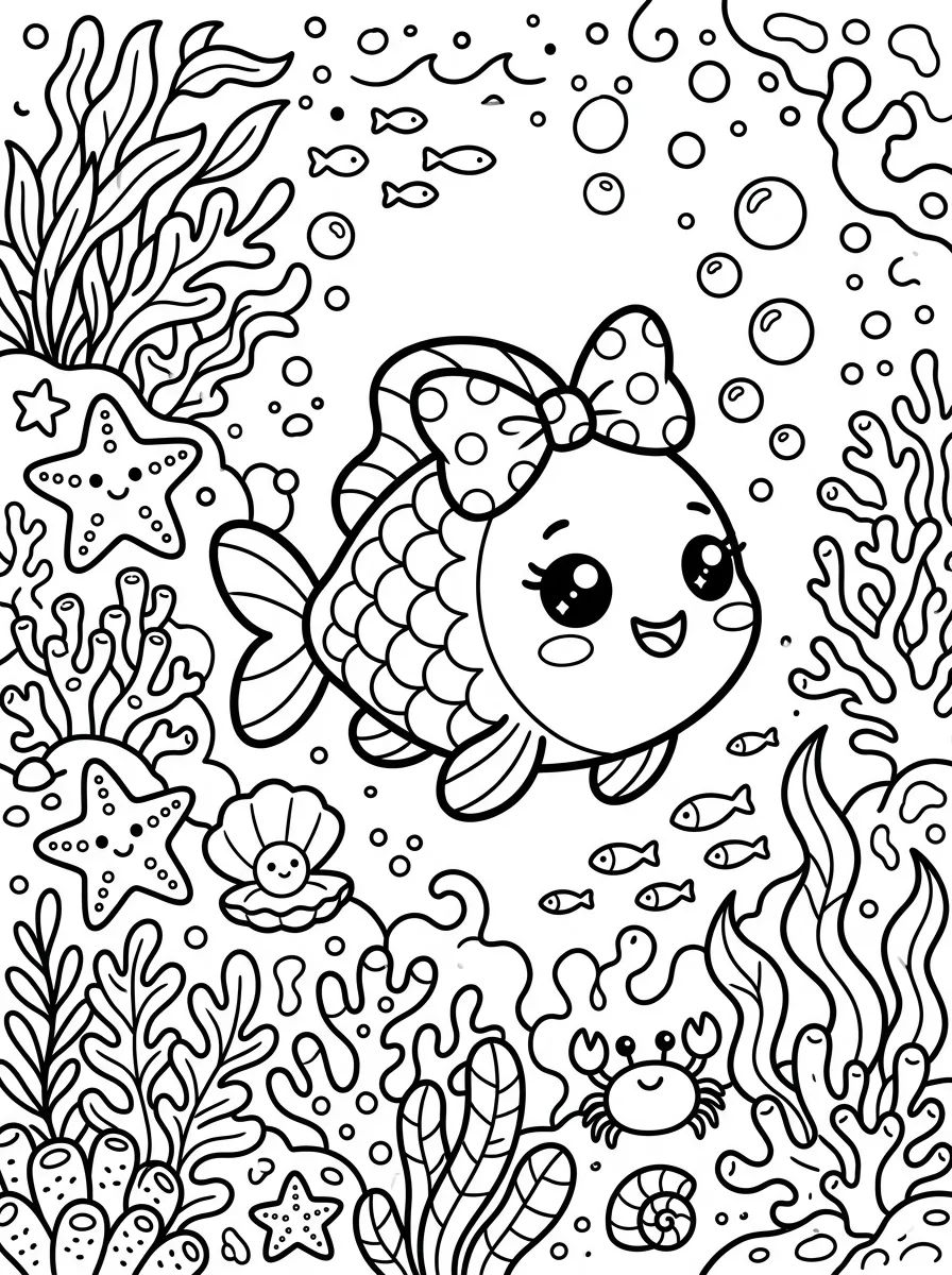 Peixinho de Laço no Mar para colorir Desenho de Peixinho de Laço no Mar para colorir e imprimir grátis