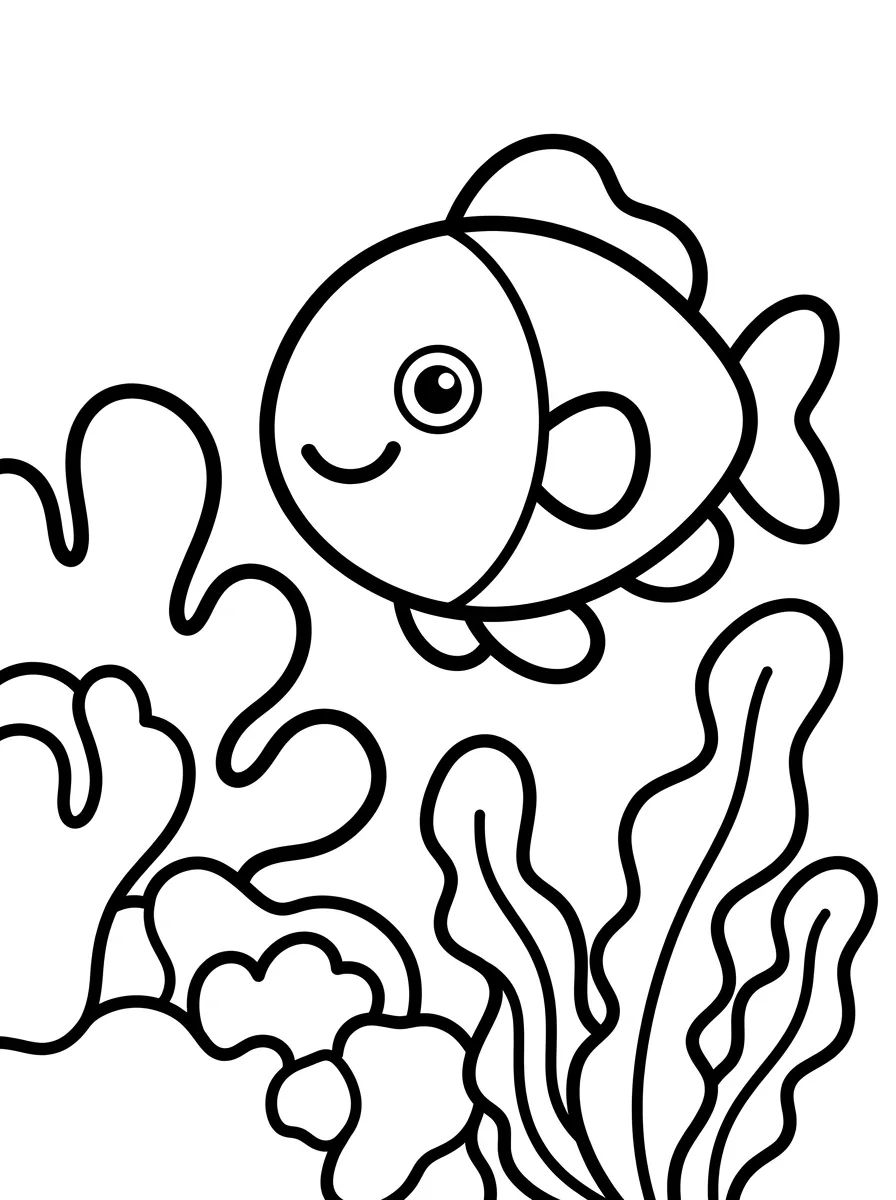 Peixinho Feliz no Coral para colorir Desenho de Peixinho Feliz no Coral para colorir e imprimir grátis