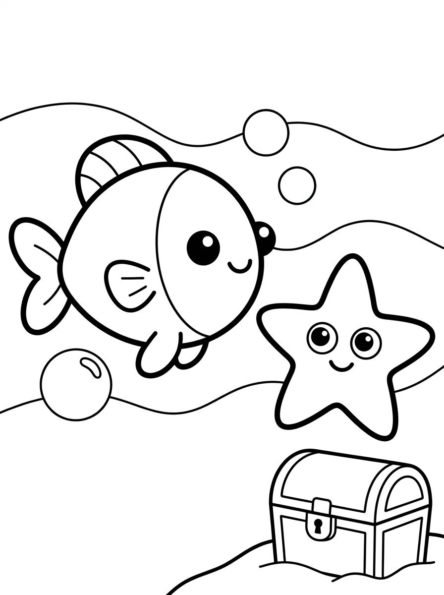 Cute Little Fish and Starfish para colorir Desenho de Cute Little Fish and Starfish para colorir e imprimir grátis