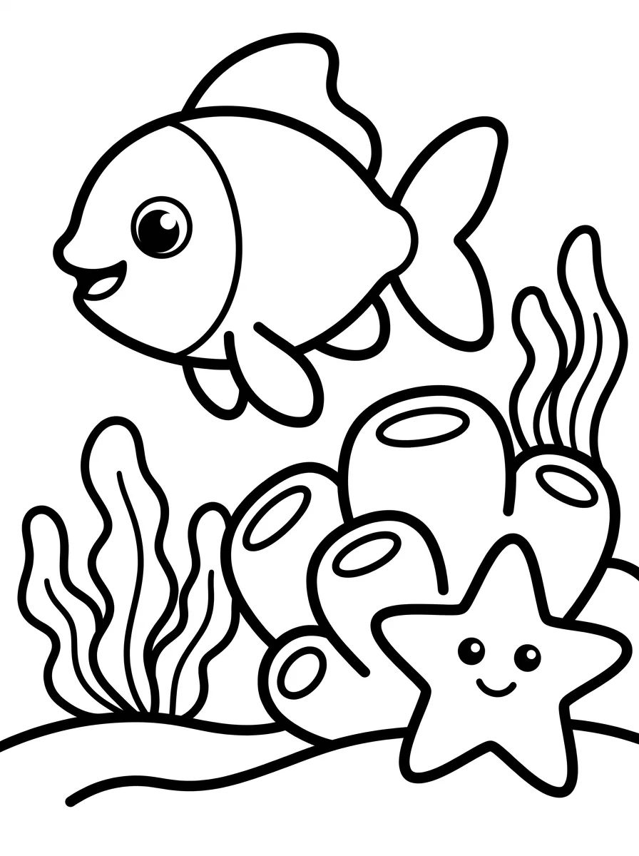 Peixinho Fofo nos Corais para colorir Desenho de Peixinho Fofo nos Corais para colorir e imprimir grátis