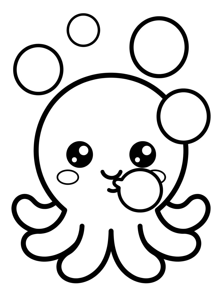 Polvinho Kawaii com Borbulhas para colorir Desenho de Polvinho Kawaii com Borbulhas para colorir e imprimir grátis