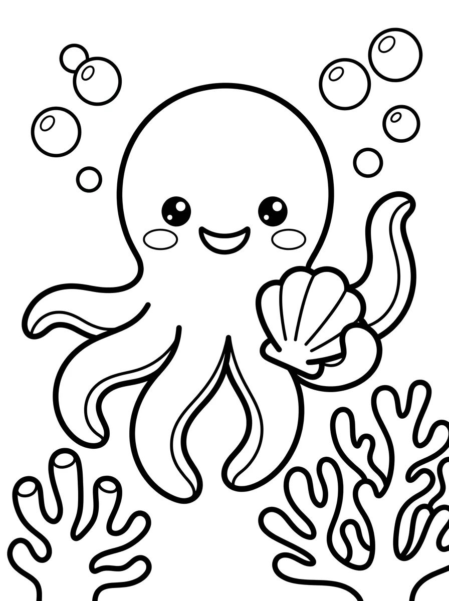 Polvo Kawaii Sorridente para colorir Desenho de Polvo Kawaii Sorridente para colorir e imprimir grátis
