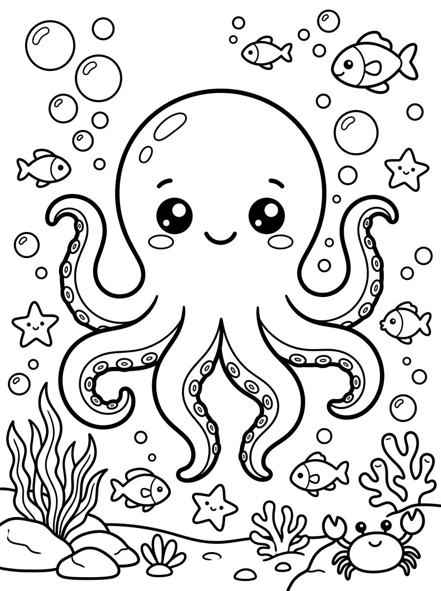 Smiling Kawaii Octopus para colorir Desenho de Smiling Kawaii Octopus para colorir e imprimir grátis