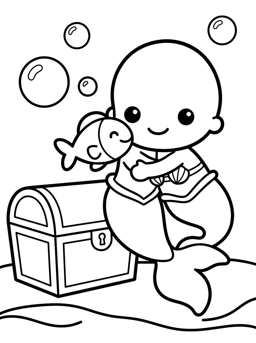 Sereia Bebê com Peixinho para colorir Desenho de Sereia Bebê com Peixinho para colorir e imprimir grátis