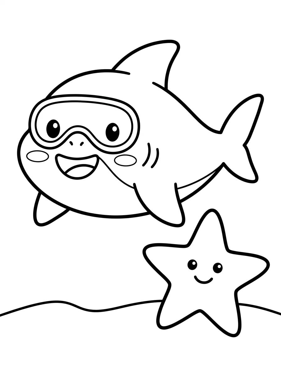 Tubarãozinho Fofo e Estrela do Mar para colorir Desenho de Tubarãozinho Fofo e Estrela do Mar para colorir e imprimir grátis