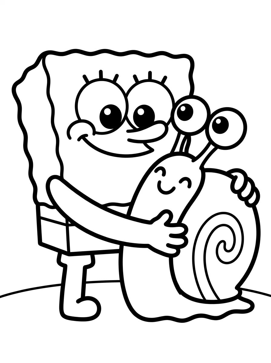 Bob Esponja Abraçando o Gary para colorir Desenho de Bob Esponja Abraçando o Gary para colorir e imprimir grátis