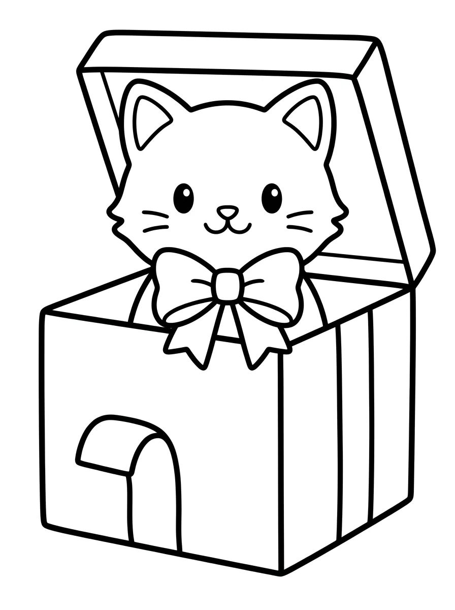Gatinho de Laço na Caixa de Presente para colorir Desenho de Gatinho de Laço na Caixa de Presente para colorir e imprimir grátis