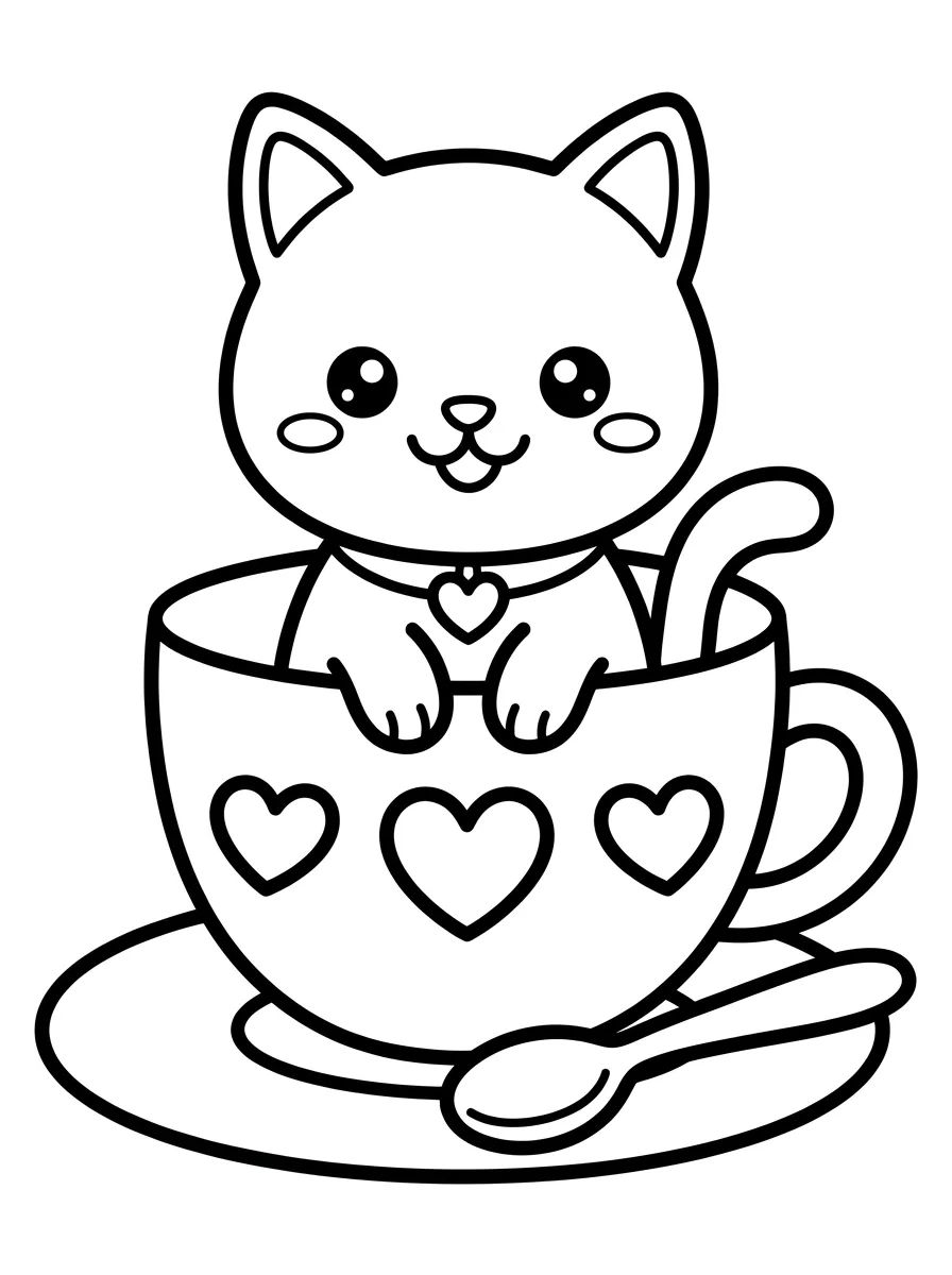 Gatinho Dentro de uma Xícara de Chá para colorir Desenho de Gatinho Dentro de uma Xícara de Chá para colorir e imprimir grátis