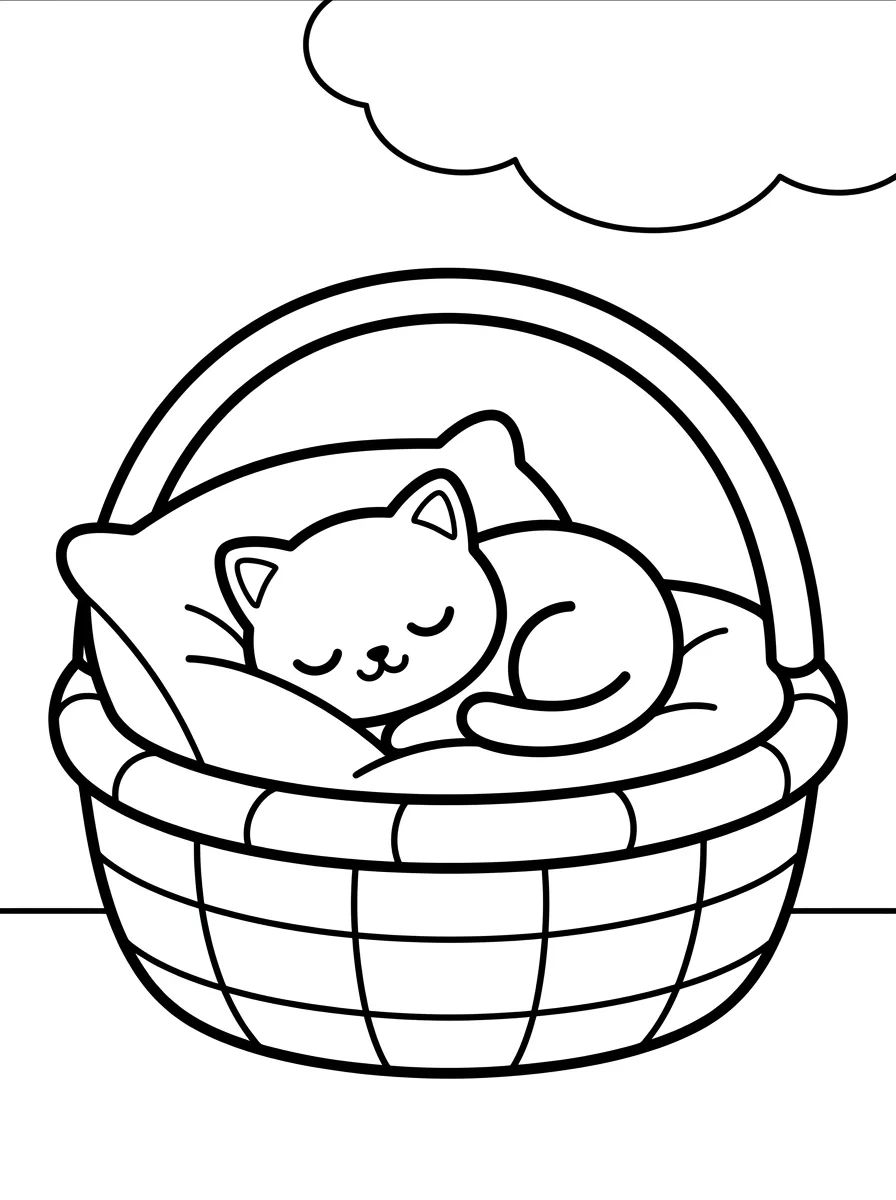Gatinho Dorminhoco na Cesta para colorir Desenho de Gatinho Dorminhoco na Cesta para colorir e imprimir grátis
