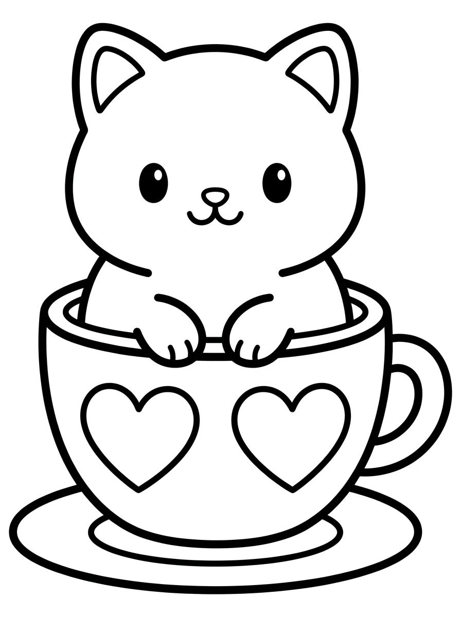 Gatinho na Xícara de Chá para colorir Desenho de Gatinho na Xícara de Chá para colorir e imprimir grátis