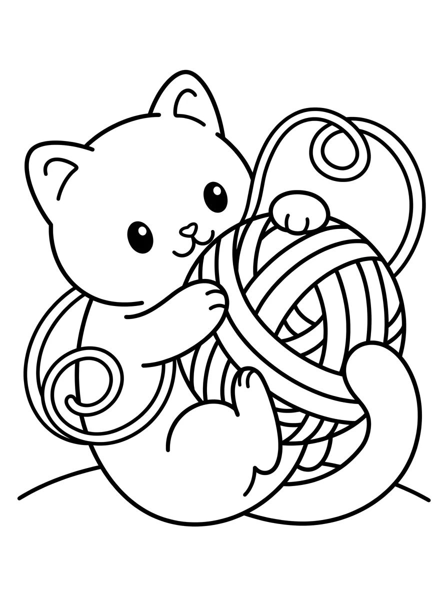 Gatinho no Novelo de Lã para colorir Desenho de Gatinho no Novelo de Lã para colorir e imprimir grátis