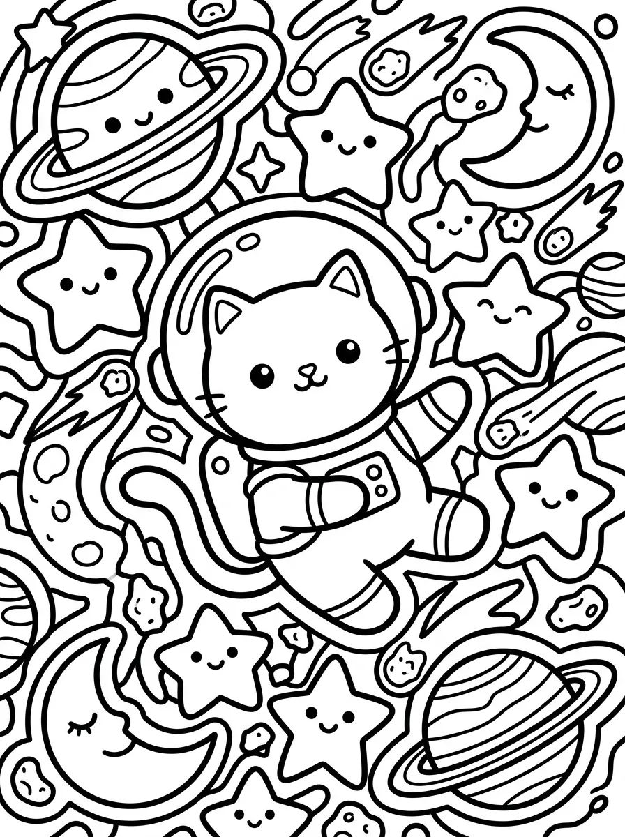 Gato Astronauta no Espaço para colorir Desenho de Gato Astronauta no Espaço para colorir e imprimir grátis