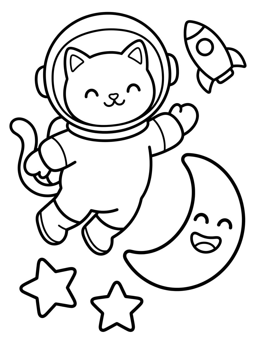Gato Astronauta no Espaço para colorir Desenho de Gato Astronauta no Espaço para colorir e imprimir grátis