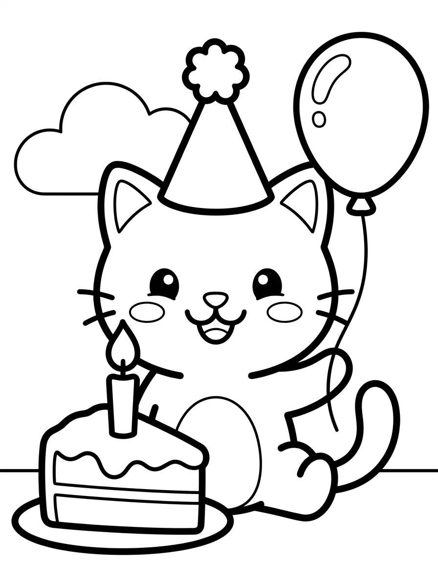 Gato com Chapéu de Aniversário para colorir Desenho de Gato com Chapéu de Aniversário para colorir e imprimir grátis