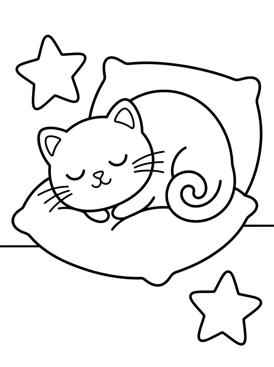 Gato Dorminhoco na Almofada para colorir Desenho de Gato Dorminhoco na Almofada para colorir e imprimir grátis