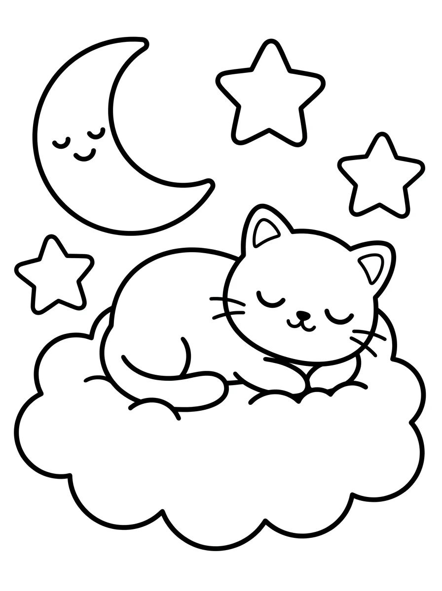 Gato Dorminhoco na Nuvem para colorir Desenho de Gato Dorminhoco na Nuvem para colorir e imprimir grátis