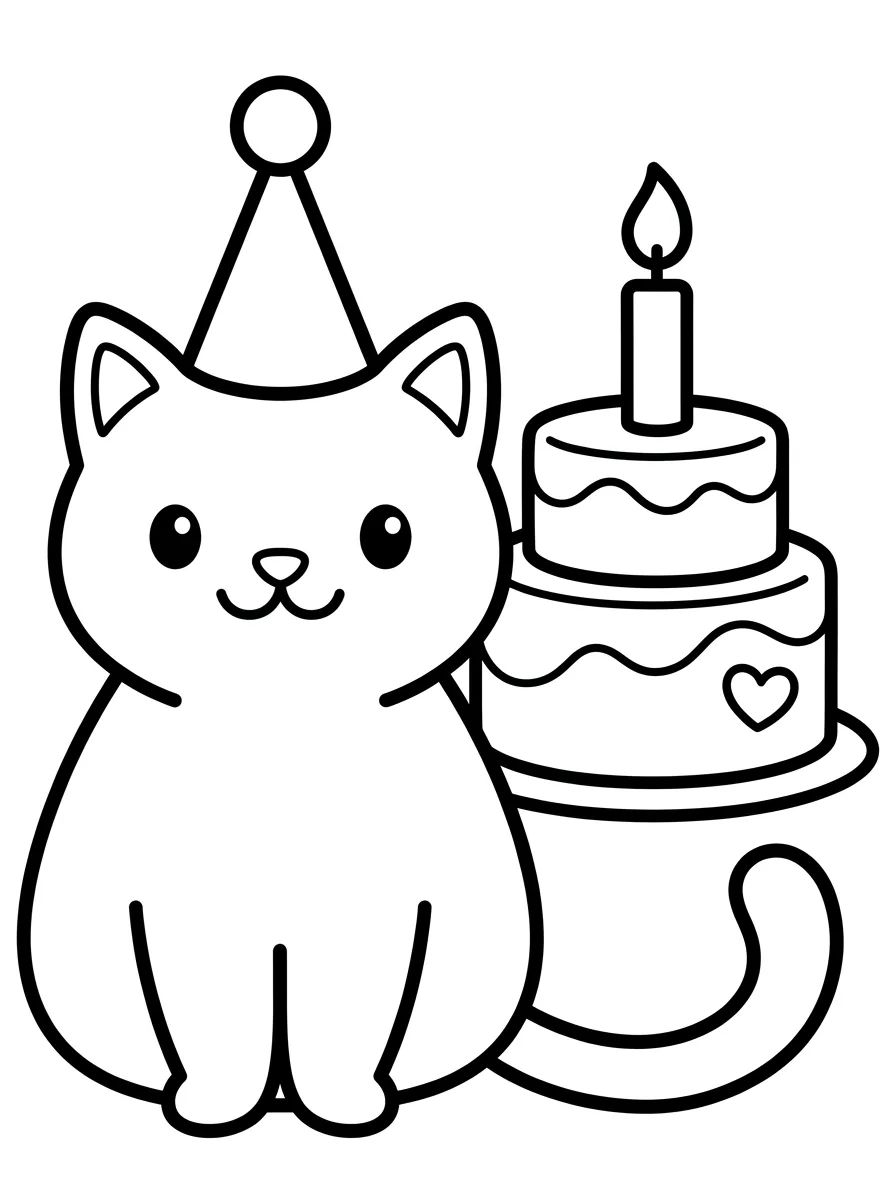 Gato Festejando com Bolo de Aniversário para colorir Desenho de Gato Festejando com Bolo de Aniversário para colorir e imprimir grátis