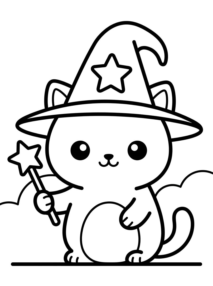 Gato Mágico com Chapéu de Bruxo para colorir Desenho de Gato Mágico com Chapéu de Bruxo para colorir e imprimir grátis