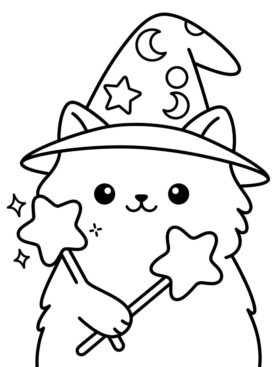 Gato Mago com Chapéu Estrelado para colorir Desenho de Gato Mago com Chapéu Estrelado para colorir e imprimir grátis
