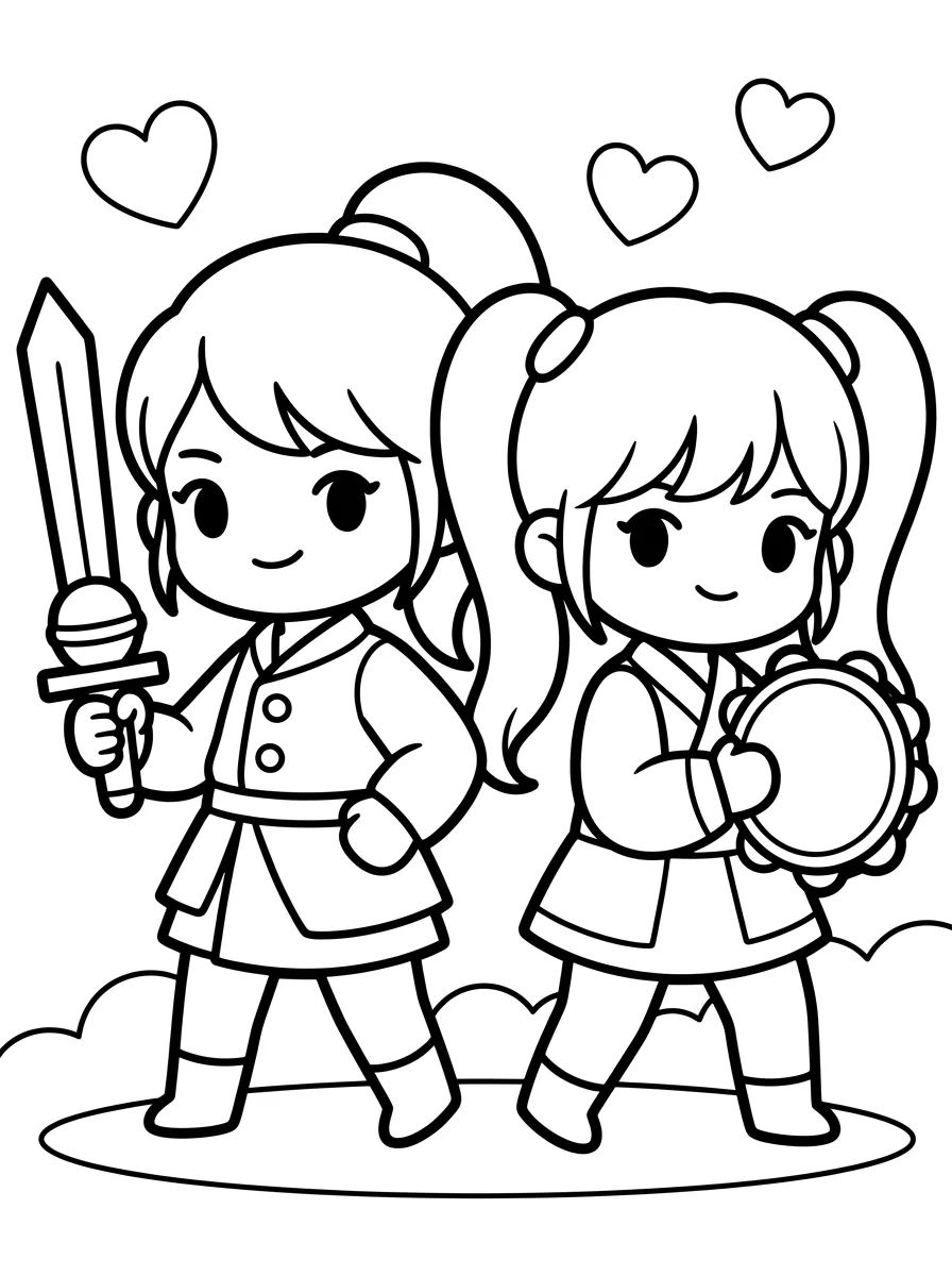 Dupla de Guerreiras K-Pop Unidas na Ação para colorir Desenho de Dupla de Guerreiras K-Pop Unidas na Ação para colorir e imprimir grátis