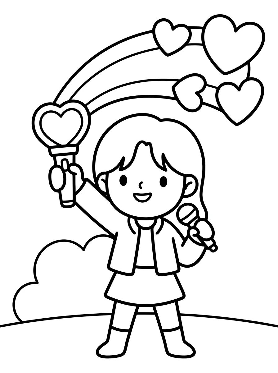 Líder K-Pop Lançando Poder de Corações para colorir Desenho de Líder K-Pop Lançando Poder de Corações para colorir e imprimir grátis