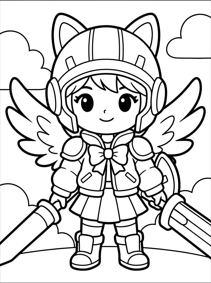 Guerreira K-Pop com Armadura Kawaii para colorir Desenho de Guerreira K-Pop com Armadura Kawaii para colorir e imprimir grátis