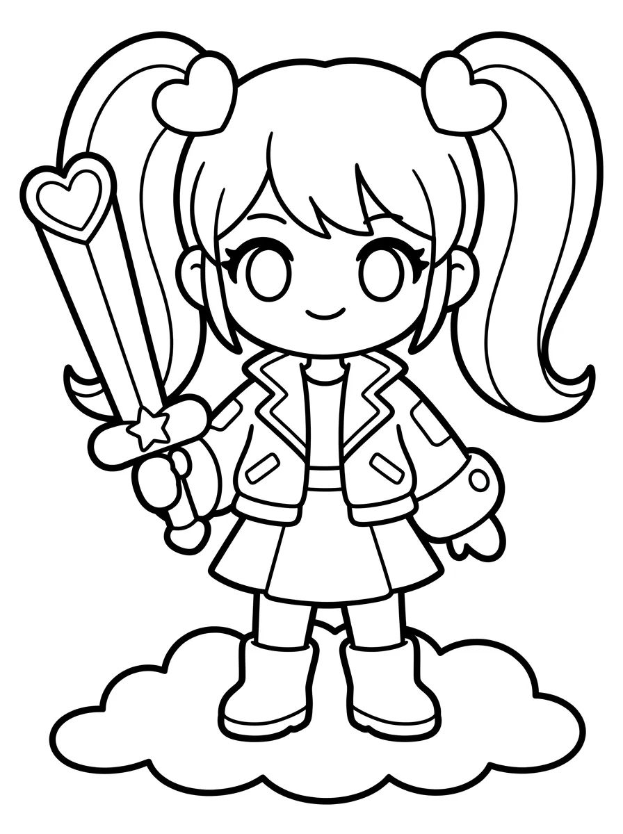 Guerreira K-Pop com Espada de Coração para colorir Desenho de Guerreira K-Pop com Espada de Coração para colorir e imprimir grátis
