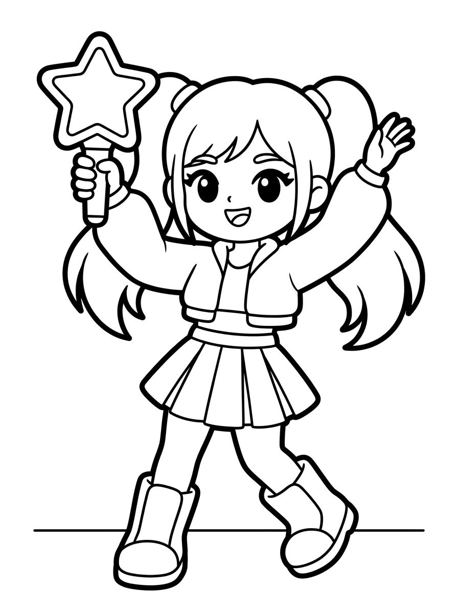 Guerreira K-Pop Dançarina com Bastão de Luz para colorir Desenho de Guerreira K-Pop Dançarina com Bastão de Luz para colorir e imprimir grátis