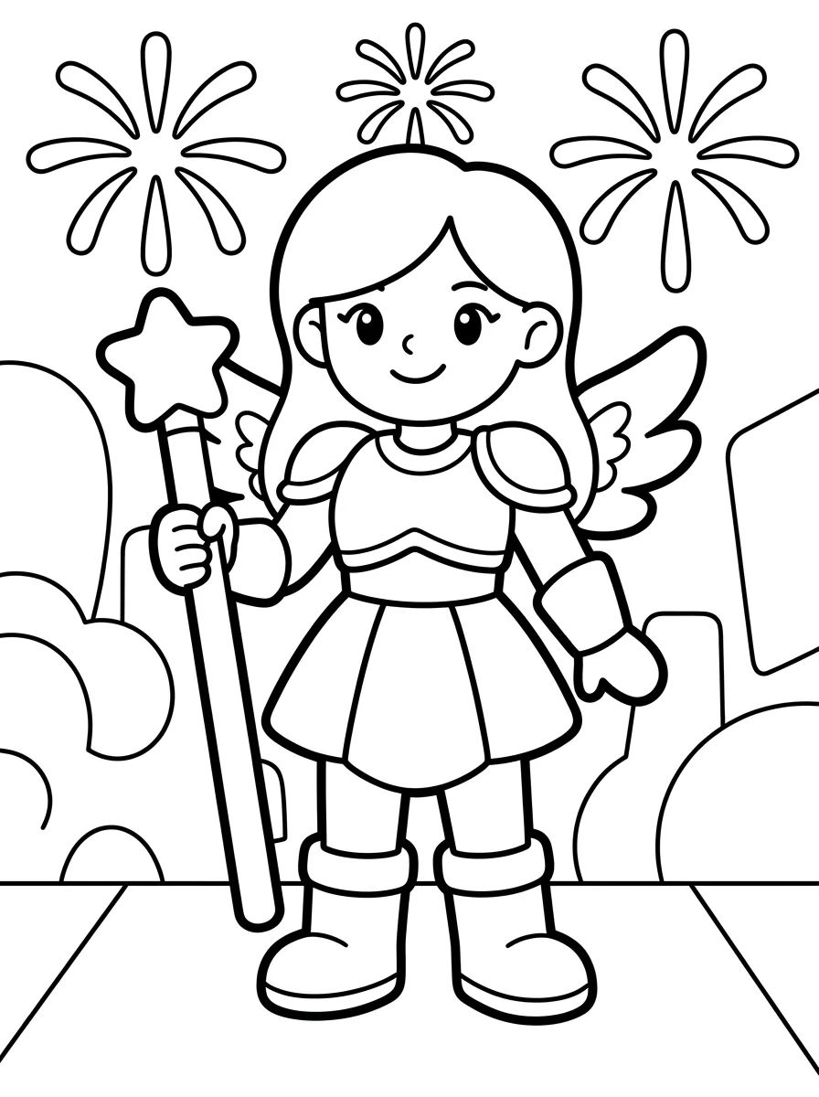 Guerreira K-Pop com Asas Mágicas para colorir Desenho de Guerreira K-Pop com Asas Mágicas para colorir e imprimir grátis