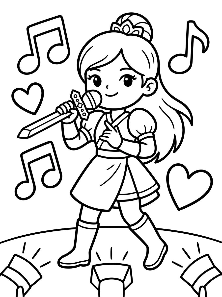 Guerrera K-Pop Cantando en el Escenario para colorir Desenho de Guerrera K-Pop Cantando en el Escenario para colorir e imprimir grátis