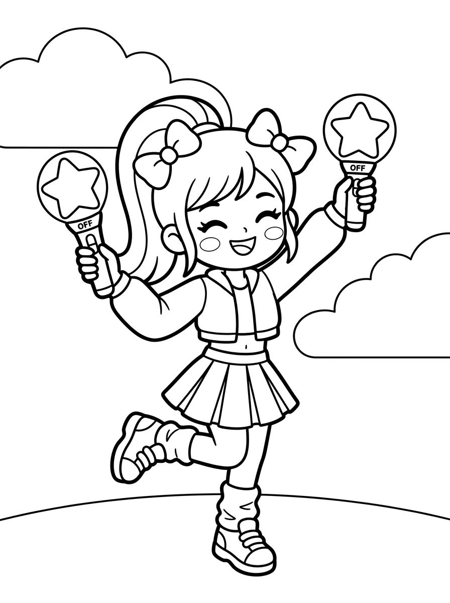 Guerreira K-Pop Dançarina com Bastões de Luz para colorir Desenho de Guerreira K-Pop Dançarina com Bastões de Luz para colorir e imprimir grátis