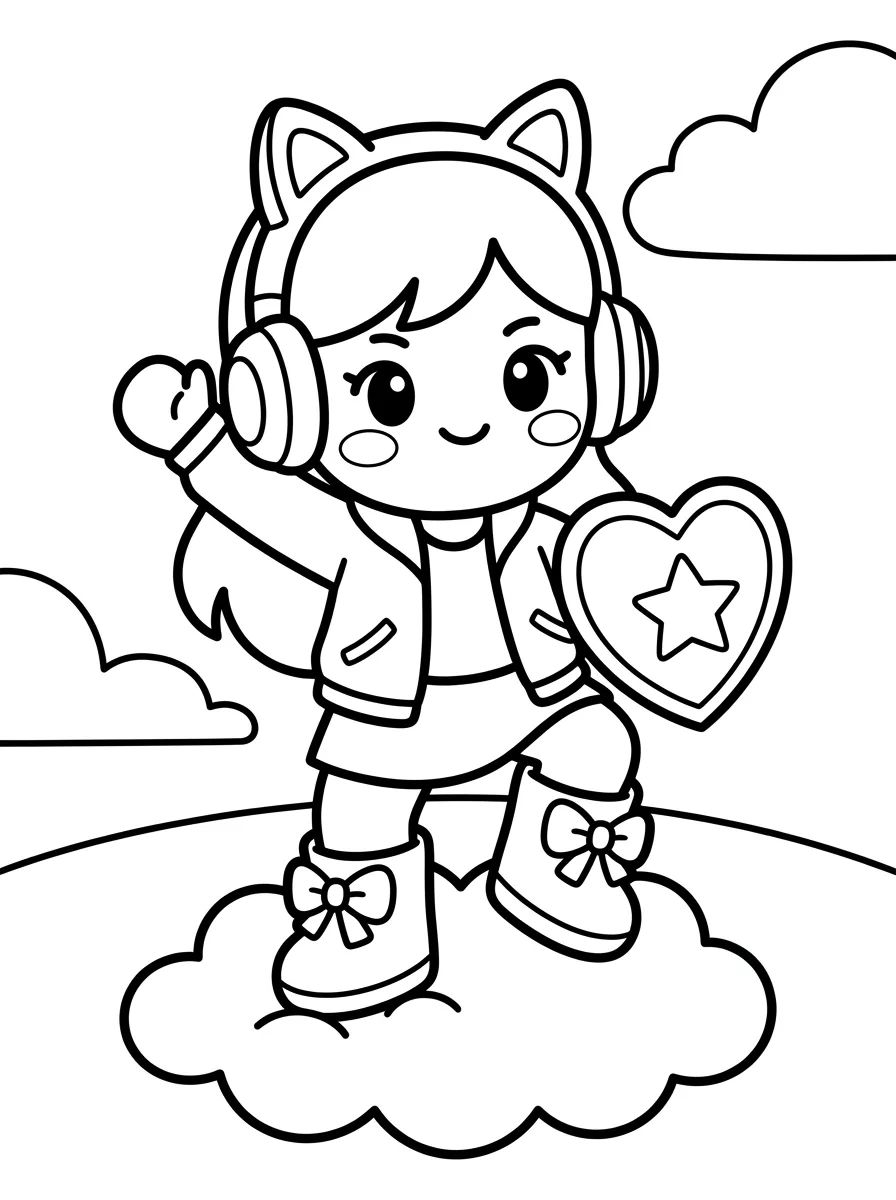 Guerreira K-Pop Dançarina com Escudo de Coração para colorir Desenho de Guerreira K-Pop Dançarina com Escudo de Coração para colorir e imprimir grátis