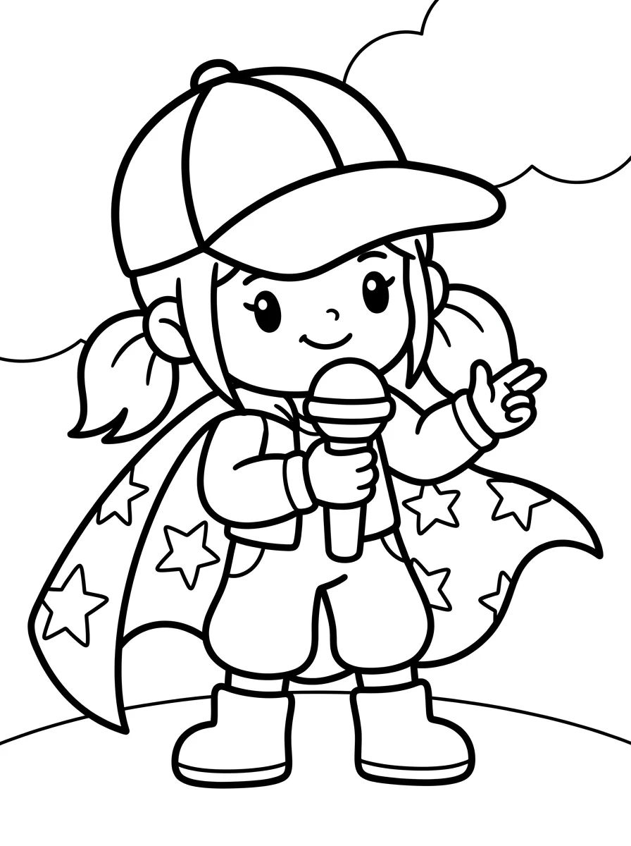 Guerreira K-Pop Rapper com Capa Mágica para colorir Desenho de Guerreira K-Pop Rapper com Capa Mágica para colorir e imprimir grátis