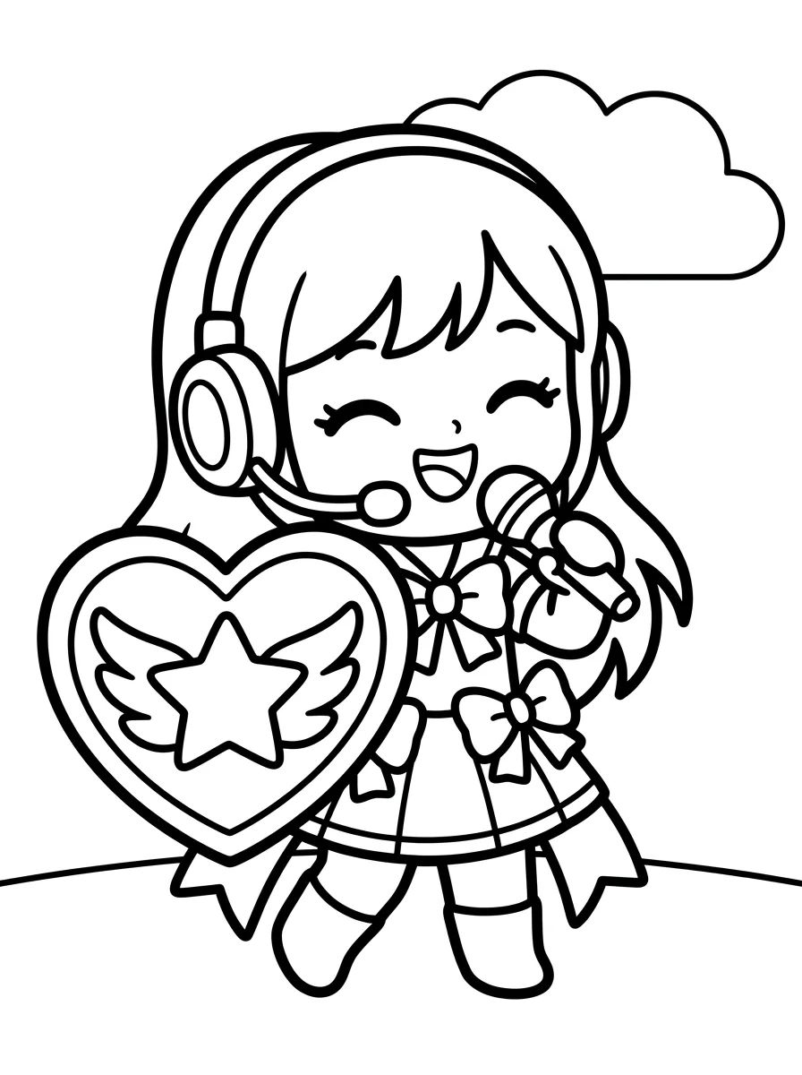 Guerreira K-Pop Vocalista com Escudo Mágico para colorir Desenho de Guerreira K-Pop Vocalista com Escudo Mágico para colorir e imprimir grátis