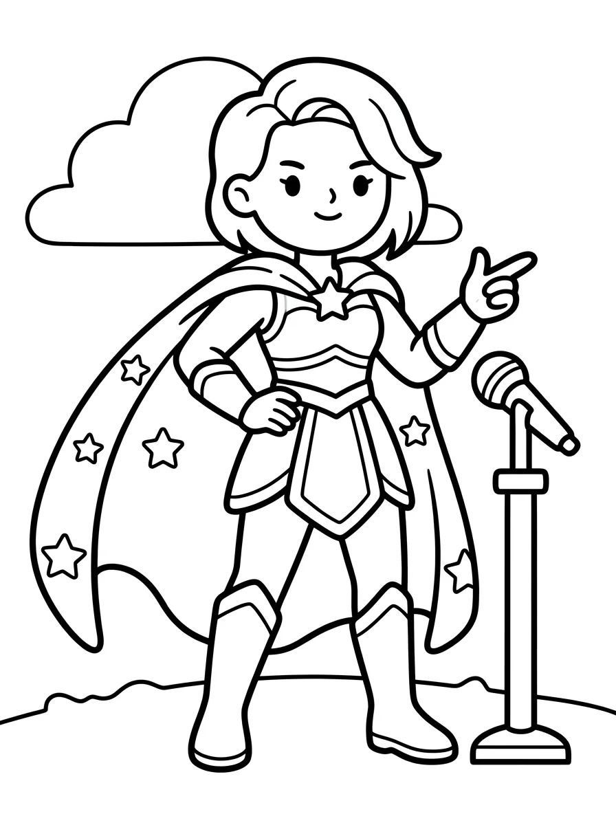Líder Guerreira K-Pop com Capa Brilhante para colorir Desenho de Líder Guerreira K-Pop com Capa Brilhante para colorir e imprimir grátis