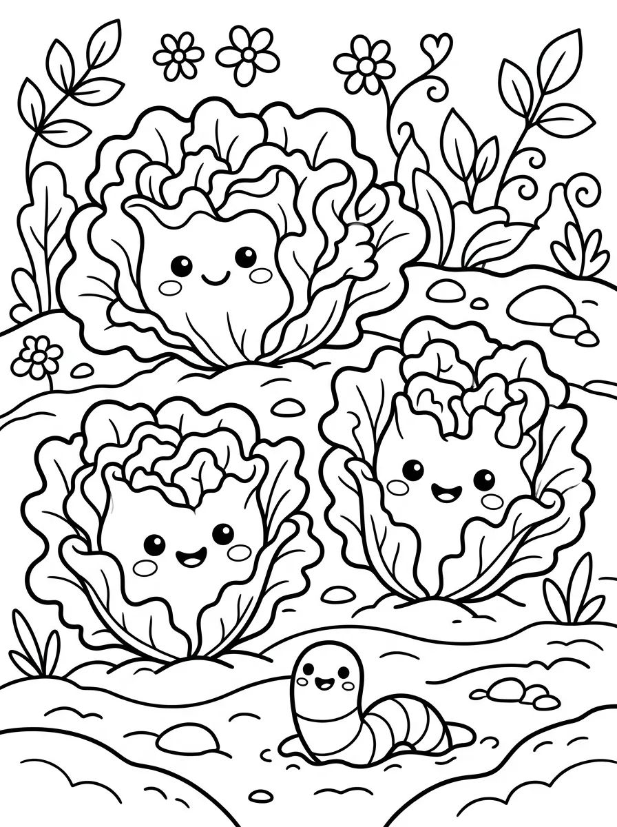 Canteiro de Alface Feliz para colorir Desenho de Canteiro de Alface Feliz para colorir e imprimir grátis