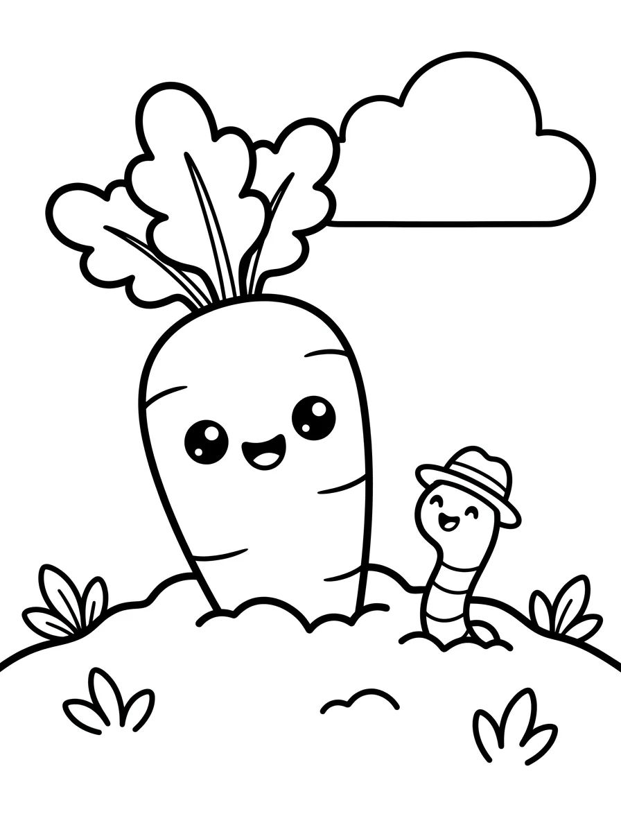 Cenoura Fofa na Horta para colorir Desenho de Cenoura Fofa na Horta para colorir e imprimir grátis