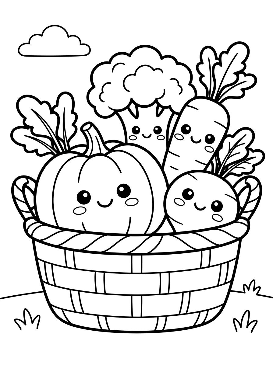 Cesta de Legumes da Horta para colorir Desenho de Cesta de Legumes da Horta para colorir e imprimir grátis