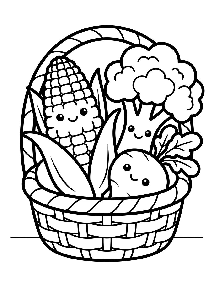 Cesta de Legumes da Horta para colorir Desenho de Cesta de Legumes da Horta para colorir e imprimir grátis