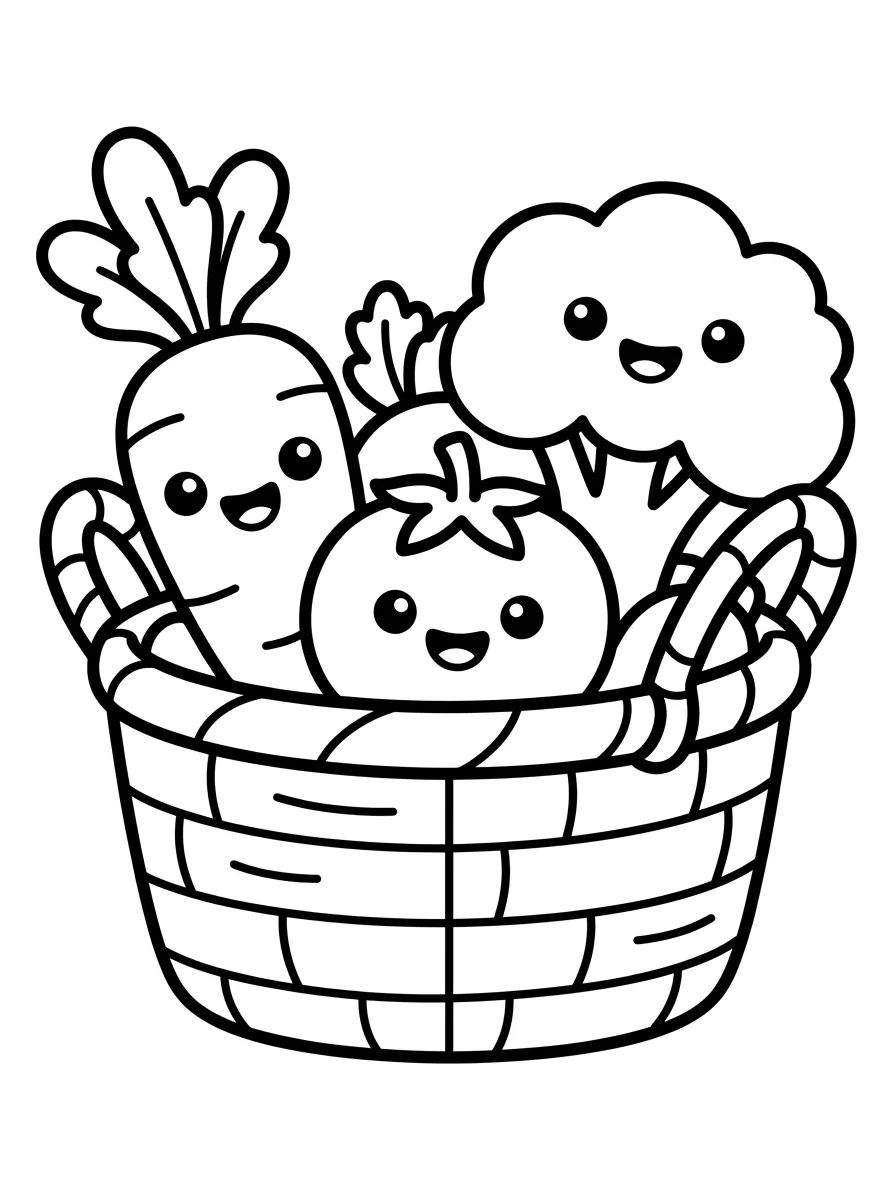 Cesta de Legumes da Horta para colorir Desenho de Cesta de Legumes da Horta para colorir e imprimir grátis
